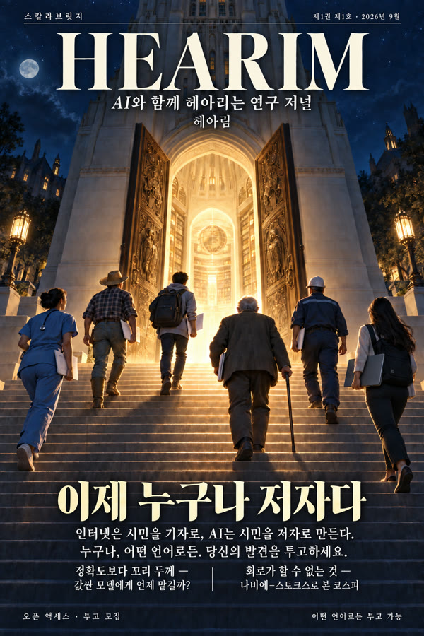 《헤아림 HEARIM》 창간호 표지 — 이제 누구나 저자다